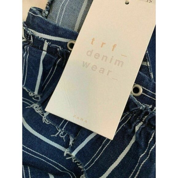 Zara New Blue White Striped Denim Jean Long Sleeve Mini Dress 5520/18/401/3 - Picture 9 of 11